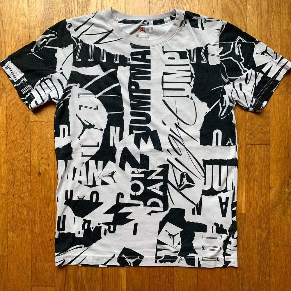 Jordan White Black AOP T-shirt Kids Size Large 12-13 years